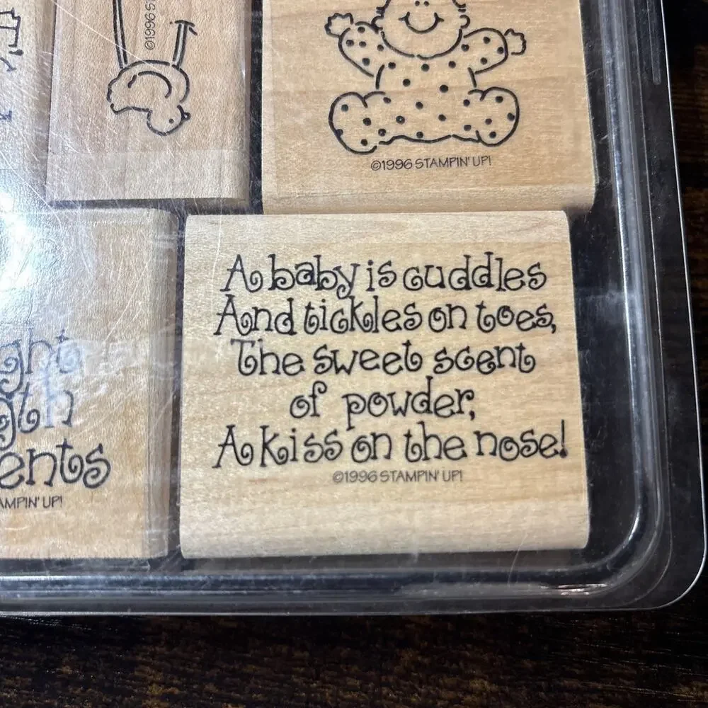 STAMPIN' UP Cuddles and Tickles Wood Rubber Stamps Baby Shower Girl Boy